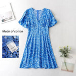 Foridol Blue Floral Print Summer Beach Dress Women Casual Holiday Short Sleeve Dress Boho Sundress Vestidos Fashion Clothes