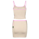 Hot Girl Two-piece Suit Printed Slimming Suspender Low Waist Drawstring Short Skirt Suit