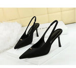 BIGTREE Shoes Sweet Metal Decoration Women Pumps Pointed High Heels silks satins heeled Sandals Women Summer Shoes Stiletto 8 cm