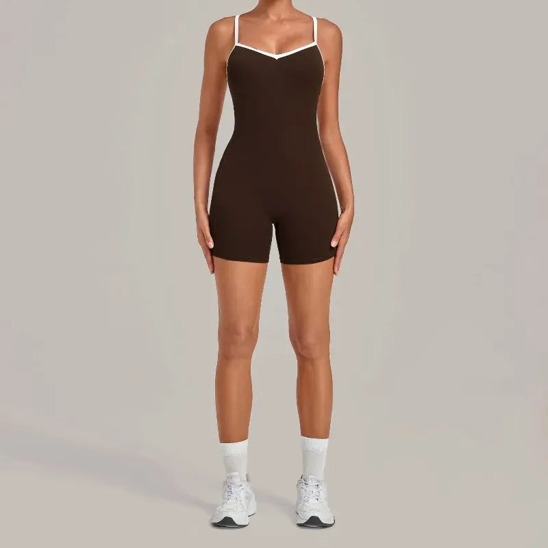 Women's Seamless Yoga Jumpsuits Fitness Sports Gym Hip-lifting Sleeveless One-piece Backless Workout Training Shorts Jumpsuit