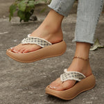 Fashion Design Wedge Heel Flip Flops Women Comfortable Clip Toe Platform Slippers Woman 2026 Printed Thick Bottom Sandals Female