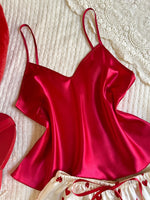 New Summer Women's V Neck Pajama Set Fashion Solid Halter Top with Heart Printed Shorts 2 Piece Sleepwear Comfortable Home Wear