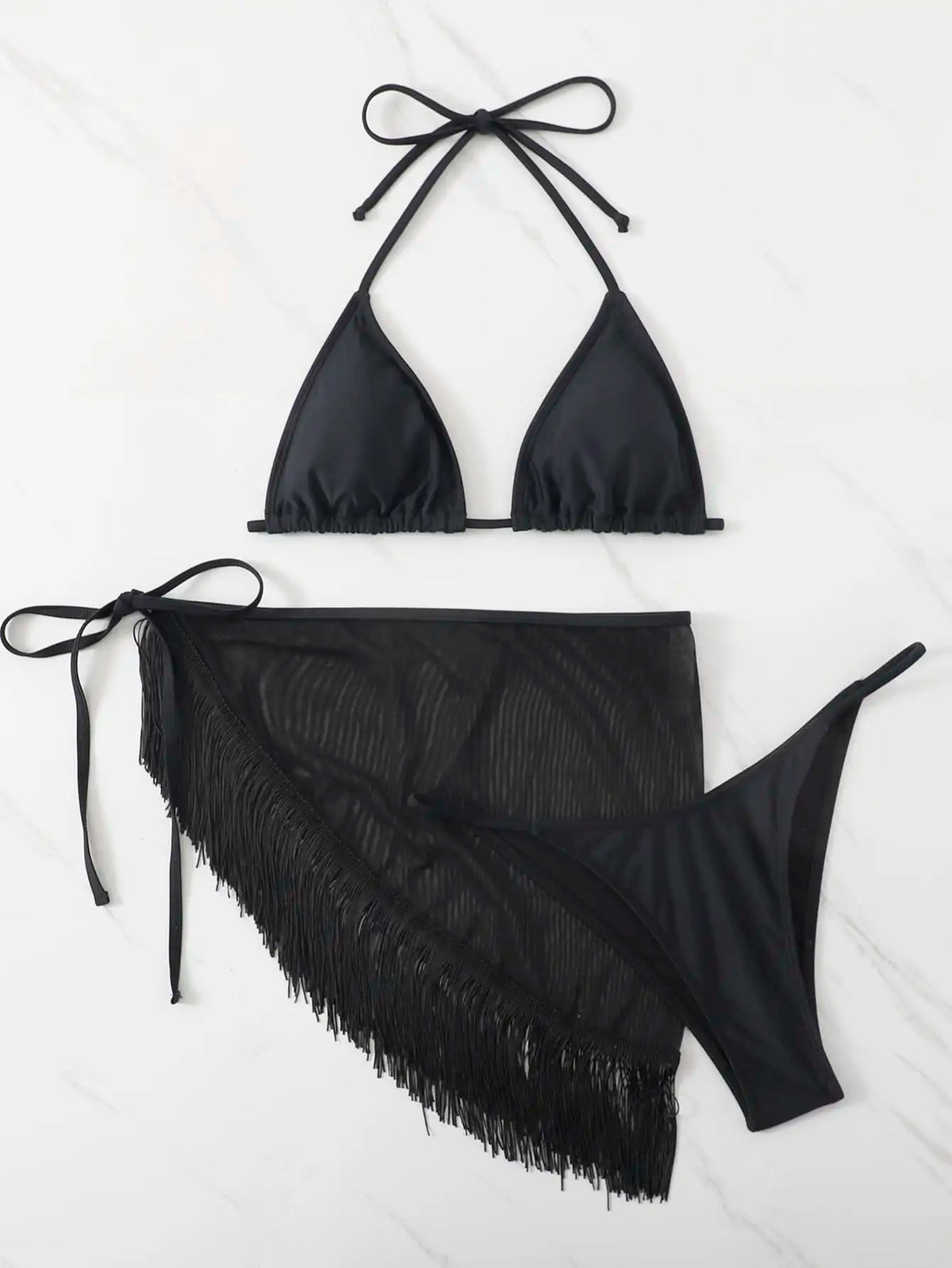 3 Pieces Triangle String Bikini 2026 Women & Tassel Beach Skirt Swimwear Female Sexy Swimsuit Beachwear Bathing Swimming Suit