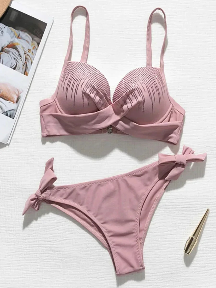 Shiny Sequins Diamond Bikinis Push Up Bikini Women Swimwear Female Swimsuit Two Pieces Bikini Set Bra Cup Bathing Suit Swim Lady