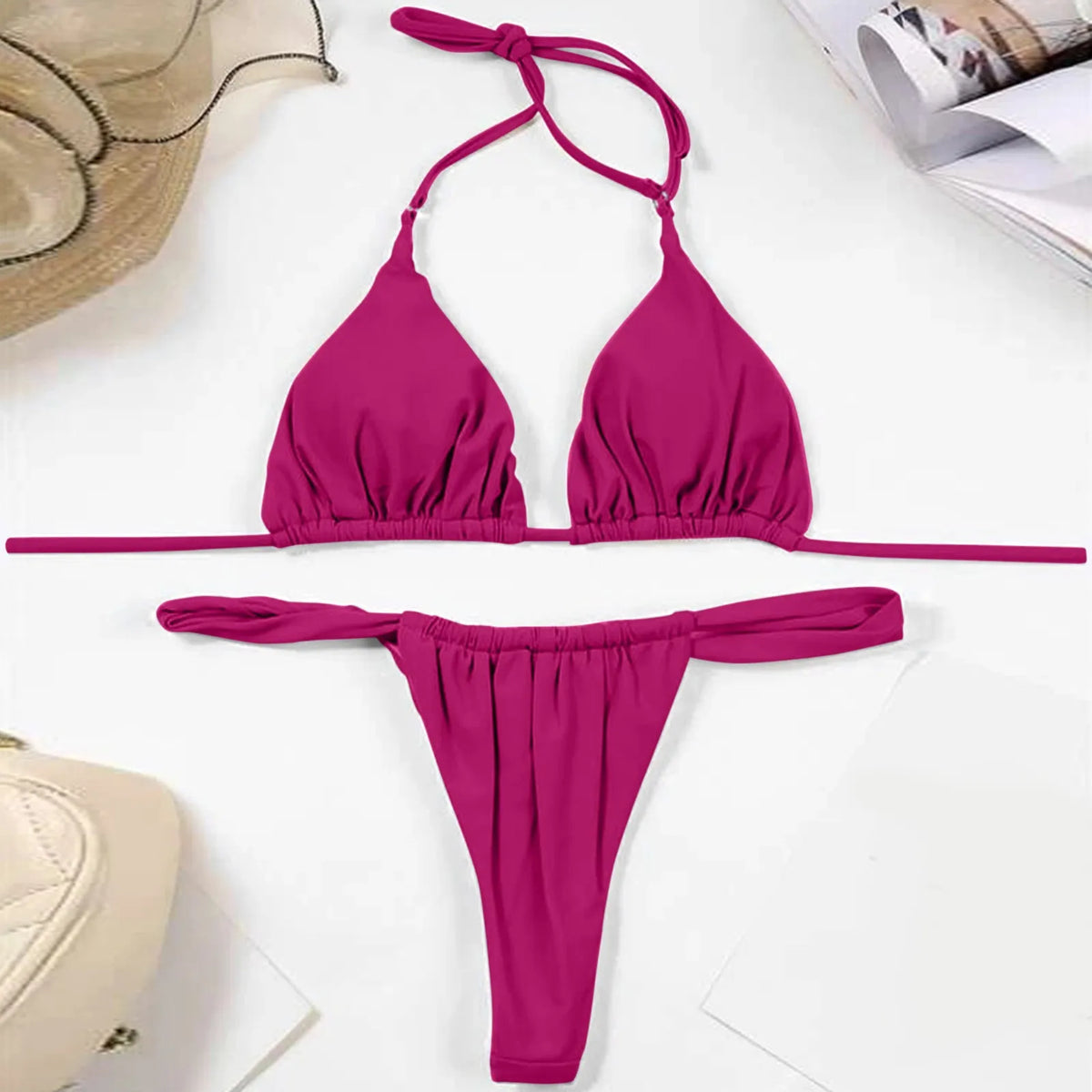 Sexy Bikini Set Two Piece Swimsuit Bikini Set Push Up Bra Solid Thong Women Swimwear Beachwear Bathing Suit Traje De BañO 2024