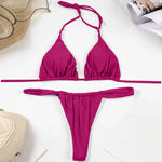 Sexy Bikini Set Two Piece Swimsuit Bikini Set Push Up Bra Solid Thong Women Swimwear Beachwear Bathing Suit Traje De BañO 2024