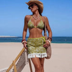 DEKA Women Sexy With Sarong Halter Bikini Female Swimsuit Women Swimwear Three-Pieces Bikini Set Bather Bathing Suit Swim