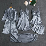 5-piece Set of Women's Sleepwear Sexy Silk Nightgown Lace Satin Nightgown V-neck Vest Breathable Comfortable Women's Nightgown