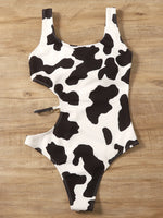 2026 Cow Print Rib Cut-out One Piece Swimsuit Ring Link Swimwear Women Bathing Suit Female Swimming Summer Beachwear Bodysuit