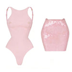 2026 2Pcs Sexy Women One Piece Swimsuit Female Swimwear Solid Biquini High Cut Monokini Push Up Swim Suits Bathingsuit Beachwear