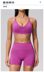 Seamless Yoga Excersize Sets Women Cross Back Sports Bra Tracksuit Workout Clothes High Waist Hip Lifting Shorts Fitness Suits