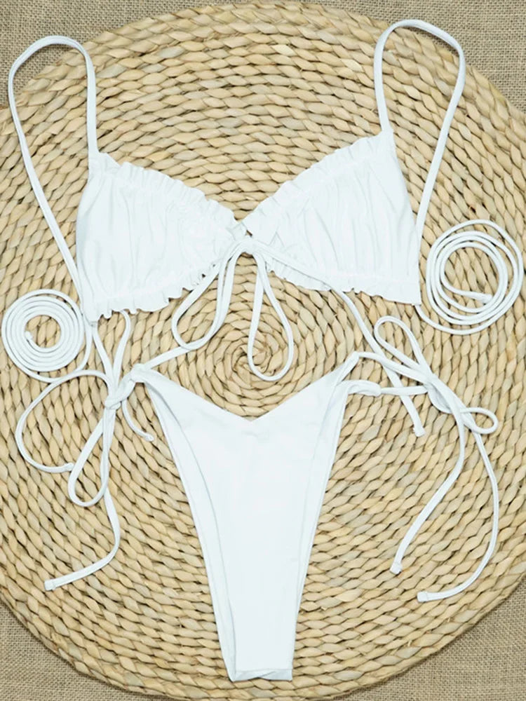 Sexy Ruffle Frilled Micro Thong Bikini 2025 Women Swimwear Female Swimsuit Two-pieces Bikini set String Bather Bathing Suit Swim