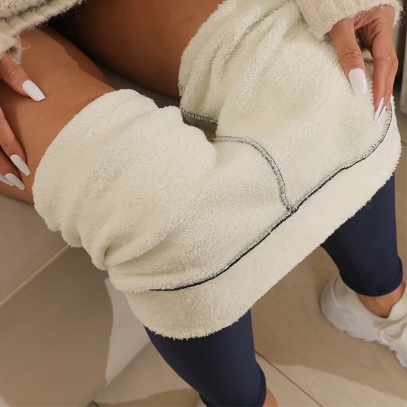 Women Lamb Fleece Leggings Seamless High Waist Thermal Winter Warm Tights Solid Stretchy Casual Pants Female Streetwear Jogger