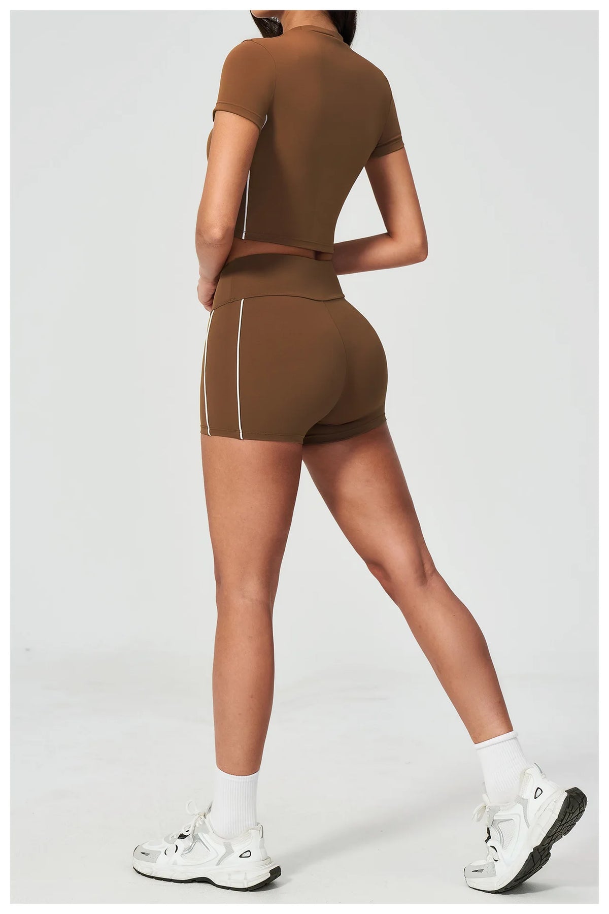 Color Contrast Yoga Suit Women Short Sleeve O Neck Sports T Shirts Tracksuit Outwear High Waist Shorts Gym Running Fitness Suits