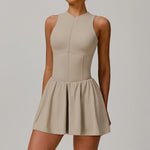 Women Front Zipper Tennis Dress Fake Two-piece Pieces Stand Up Collar Slim Fit Soft Sports Sets Fitness Pocket Skorts Yoga Suits