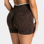Leopard Print Gym Shorts Women Seamless High Waist Scrunch Butt Lifting Yoga Shorts Workout Running Fitness Tummy Control Shorts