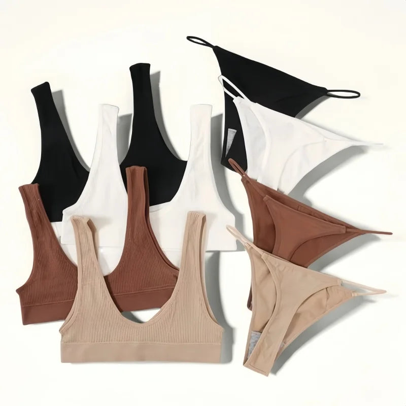 Women Seamless Bra And Panties Set U-Neck Push-Up Bra Brazilian Thongs Low-Waist T-Back Female Underwear Sexy Lingerie Set