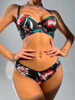 New High Quality polychrome Lingerie 2 Pieces Women's Underwear SetGathering Beautiful Flower Prints Push Up Bra A2138