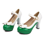 Women Lolita Style Patent Leather Bow Shoes 9.5cm High Heels Anti-slip Rubber Sole Platform Pumps Ideal for Parties Daily Wear