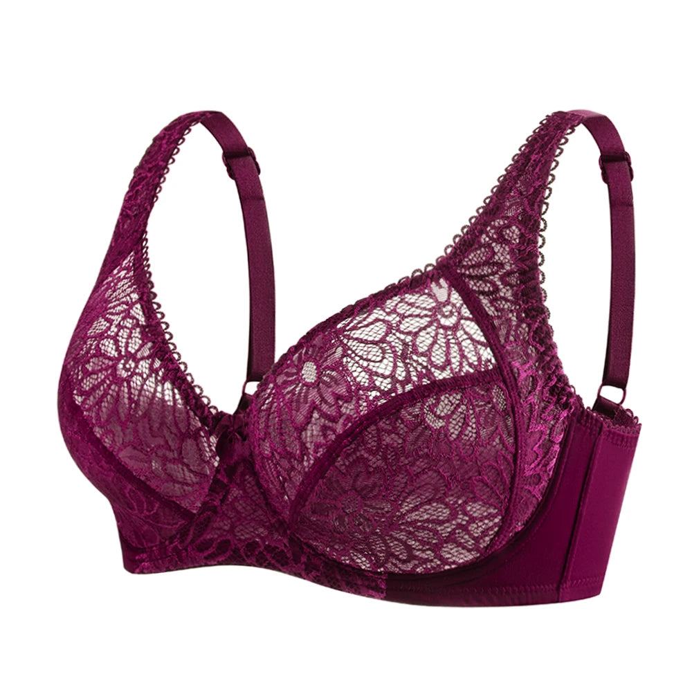 Lager Bosom Lace Perspective Bra For Womens Sexy Lingerie Underwire Embroidery FloralBralette Plus Size Brassiere Top