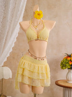 Sexy White Lace Bikini Set 2026 Women Beach Starfish Push Up Bra Swimsuit Holiday Bathing Suit Pleate Cover Up 3 Piece Swimwear