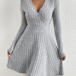 New for autumn/Winter Women Knit Slim Sexy Bodycon Dress V-Neck Long Sleeve Dress Solid Casual Midi Sweater Dress