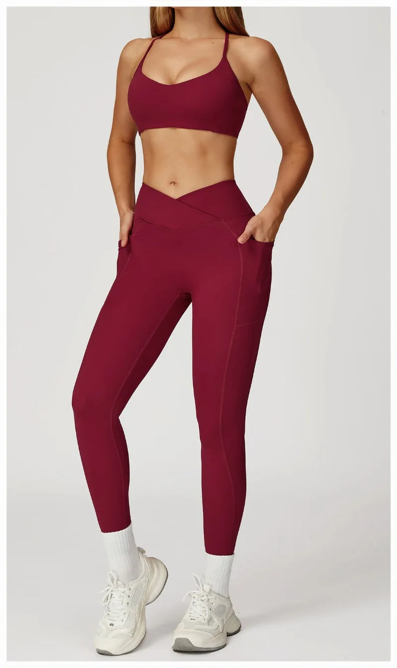 Women's Yoga 2-Piece Hip Lifting Tight Fitting Naked and Beautiful Back Set Outdoor Sports and Leisure Running Fitness Suit