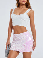 Women's Solid Color Sparkle Sequin Skirt Glitter Mini Skirt Belly Dance Short Skirt Clubwear Festival Costume