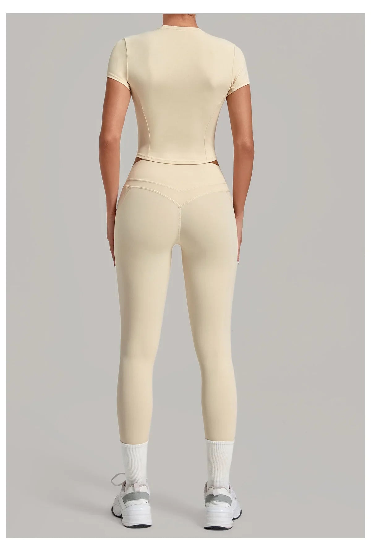Women's Seamless Yoga Sets Sports Fitness Hip-lifting High Waist Pants Slim Fit Short-sleeve Suits Workout Running Training Sets