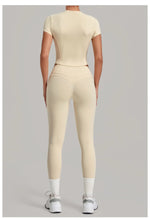Women's Seamless Yoga Sets Sports Fitness Hip-lifting High Waist Pants Slim Fit Short-sleeve Suits Workout Running Training Sets