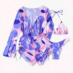 2024 New Swimsuit 3 Pcs Set Thong Bikini with Rompers Womens Jumpsuit Beach Wear Print Swimwear Sexy Bathing Suit Pool Beachwear