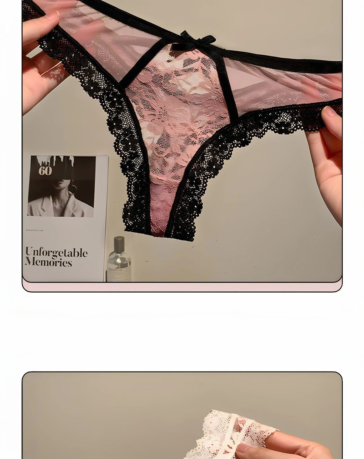 Women’s Flower Embroidery Sexy Thong Spicy Girl Lace Transparent Underpants Thin Summer Hollow Out Panties Bow Briefs