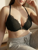 Women B C D E Cup Lace Backless Push Up Bra Underwire Side Shaping Underwear Sexy Floral Lace Bralette Adjustable Strap Lingerie