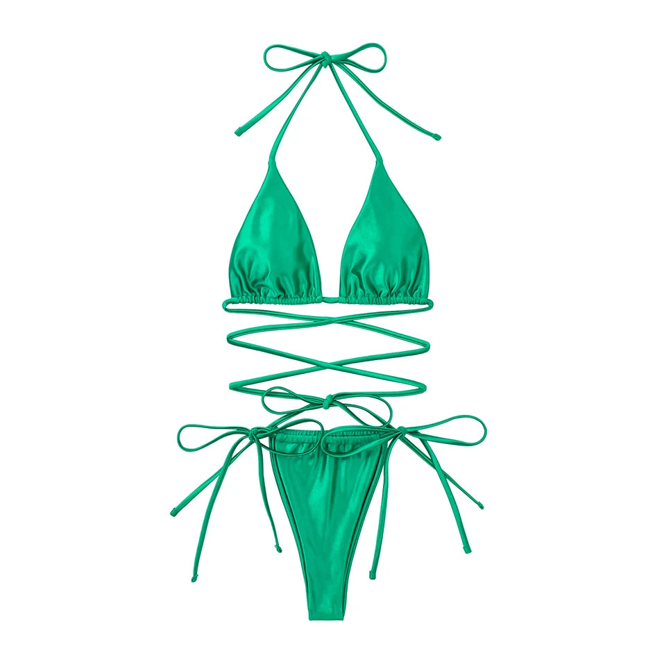 Sexy Micro Bikini 2025 Criss Cross Swimwear Bandage Woman Swimsuit Female Thong Bikinis Set 2 Piece Women Bathing Suit Beachwear