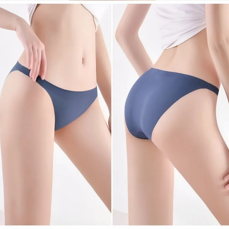 4Pcs/Set Ice Silk Bikini Panties Women Sexy Briefs Low Rise Underwear Seamless Underpants Solid Color Ultra-thin Lingerie M-XL