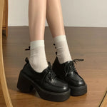 Women Lace‑Up Oxford Shoes PU Leather Chunky Block Heel Platform Round Toe Comfort Non‑Slip Casual JK School Daily Dress Shoes