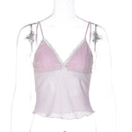 FDYOUI Y2K Pink Camisoles Women Sexy V-neck Lace Patchwork Tank Tops 2026 Summer Backless Sleeveless Corset T-shirt Streetwear