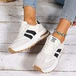 Fashion Stripe Thick Bottom Sneakers Women 2026 Autumn Platform Lace Up Sport Shoes Woman Anti Slip Thick Sole Running Shoes