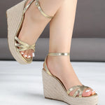 Comfy Walk Big Size 43 Summer Rome Espadrilles Sandals Women Ankle Strap Sandals High Heels Wedges Shoes Gold Platform Sandal