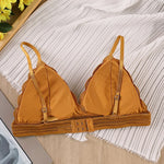 Women Bralette Sexy Lingerie French Style Lace Bra Triangle Cup Brassiere V-neck Solid Color Adjustable Underwear Padded Bra