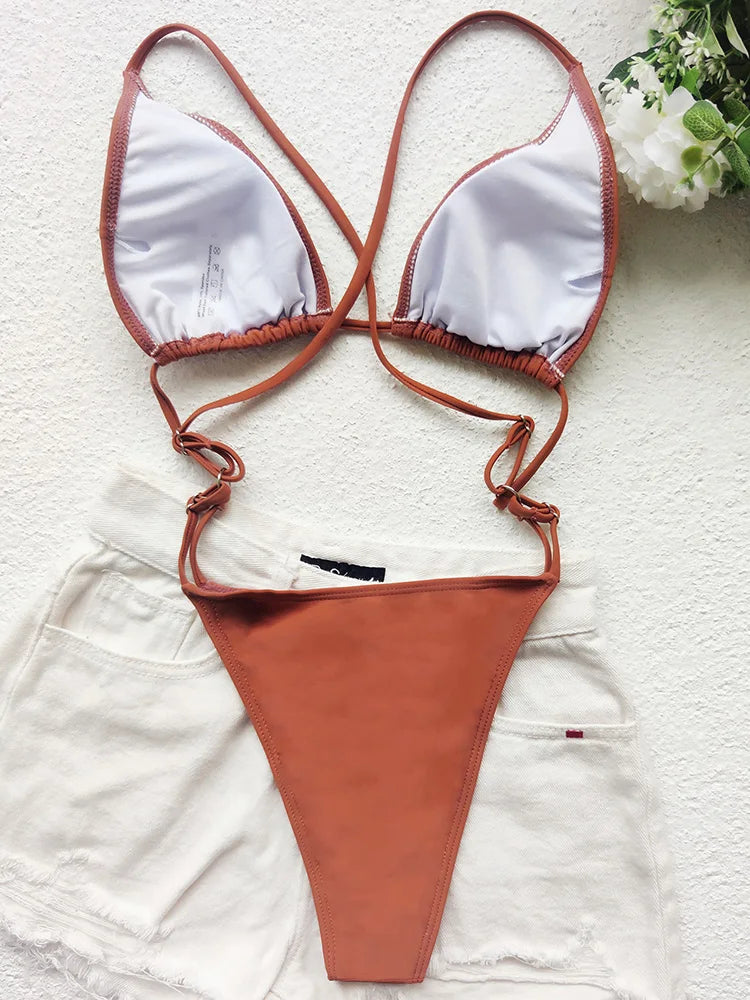Sexy Extreme Mini Micro String Women Swimwear One Piece Swimsuit Female Cross Backless Monokini High Cut Bathing Suit Swim Lady