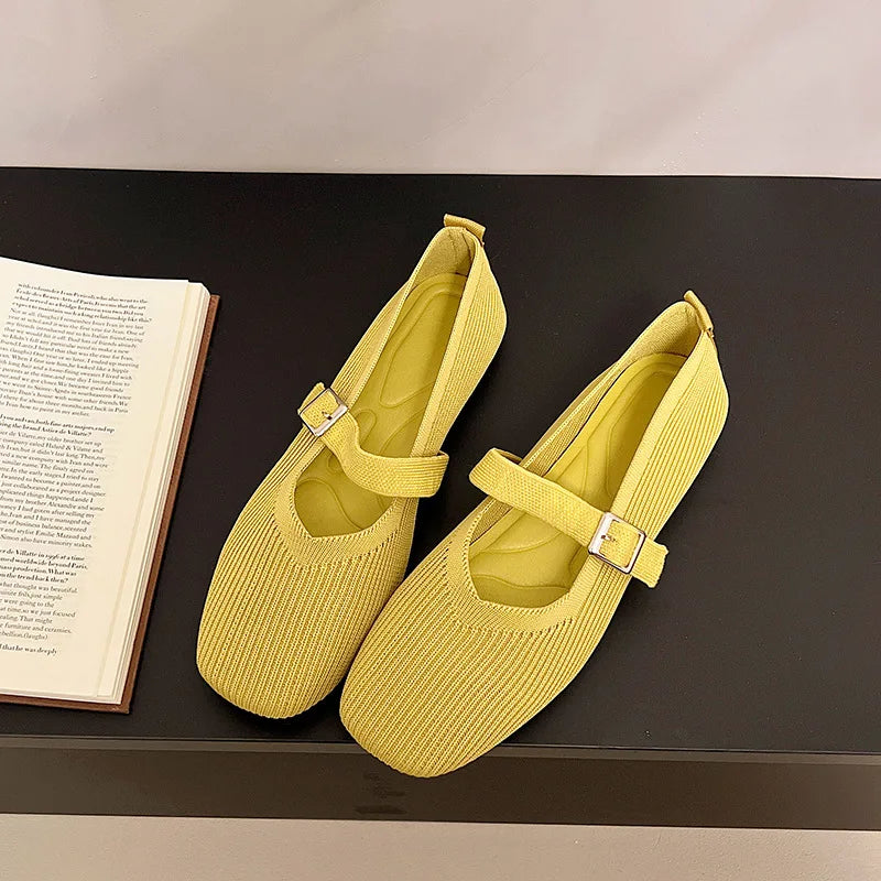 Women Flats Summer Trend Knitted Mary Jane Shoes for Woman Breathable Footwear Lightweight Casual Flat Shoes Zapatos De Mujer