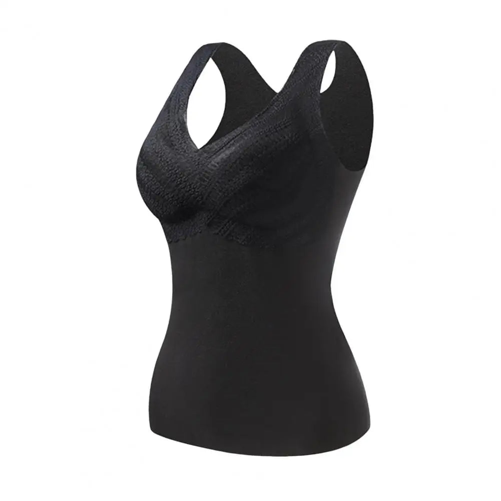 Seamless Velvet Women Vest Winter Women Thermal Vest with Chest Pads V Neck Slim Fit Elastic Sleeveless Bottoming Tank Top