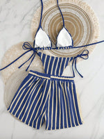 Sexy Black White Patchwork Bikini Set 2026 Women Striped High Waist Shorts 3 Piece Swimsuit Summer Push Up Bathing Suit Swimwear