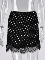 FDYOUI 2026 Woman Clothes Lace Patchwork Polka Dot Skirts Female Sexy Tight Short Skirt Black Party Night Club Dress Streetwear