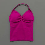 HISTELLO GYM Longline Strappy Top Women Seamless Yoga Clothing With Removable Pads V Neck Open Back Bra Workout Sports Halter