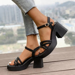 2026 New Fashion Summer OpenRound Toe Bottom Buckle Shallow Mouth Casual Thick High Heel Large Women's Sandals 35-42