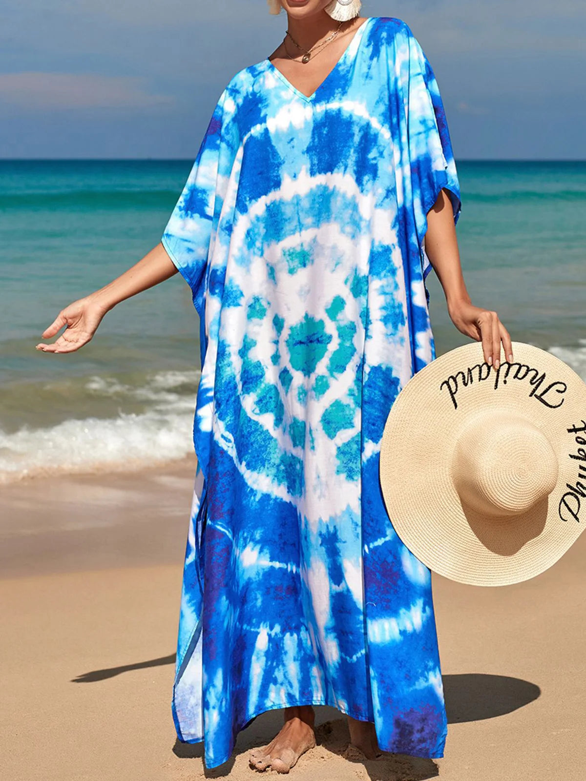 2026 New Colorful Kaftan Tunic Beach Dress Beach Wear Beachwear Beach Cover Up Cover-upsLoose Maxi Dress Female Women V4428