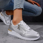 Fashion Thick Bottom Silver Sneakers Women 2025 Spring Wedge Heel Vulcanized Shoes Woman Comfortable Lace Up Sport Sneaker Mujer