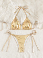 DEKA Triangle Push Up Bikini Metallic Brazilian Swimwear Women Golden Silver Side String Bikini Bathing Suit Beach Wear Biquini
